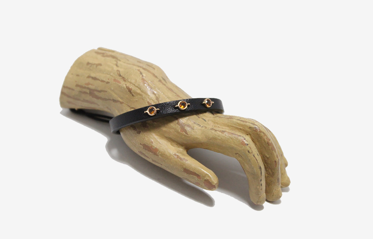 Citrine Black Leather Bracelet