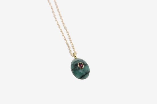 Emerald and Garnet Gold Fill Pendant Necklace