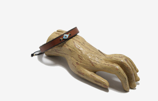 14k Gold Evil Eye Leather Bracelet