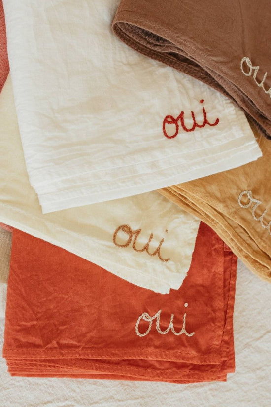 Hand Embroidered Organic Cotton "Oui" Bandana