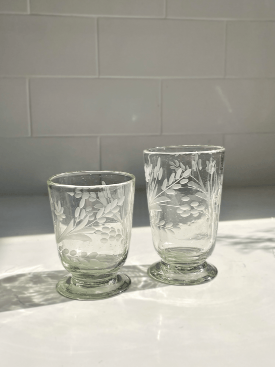 Hand - etched Blown Footed Glass