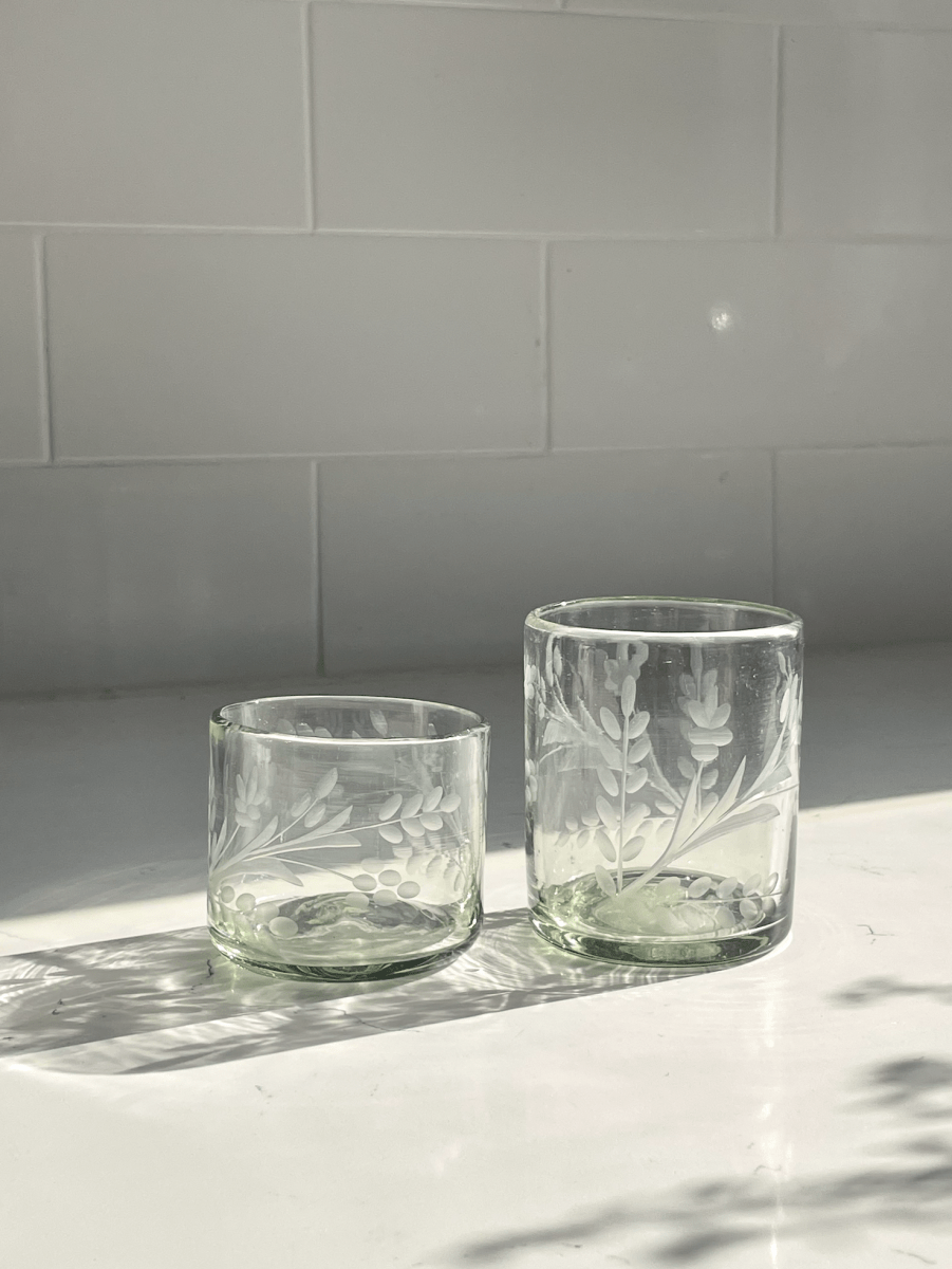 Hand - etched Blown Tumbler Glass