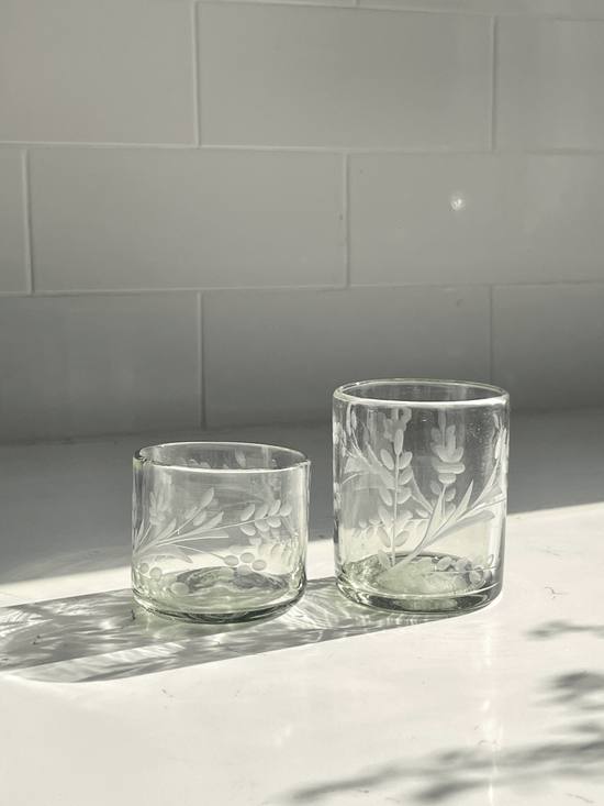 Hand - etched Blown Tumbler Glass