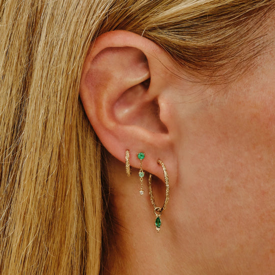 9k Gold Petite Emerald & Diamond Chain Stud - Single Earring