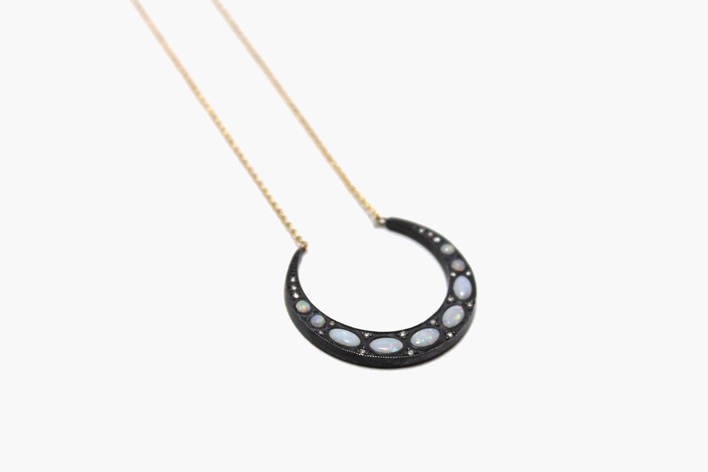 18k Gold + Oxidized Silver + Opal Crescent Necklace