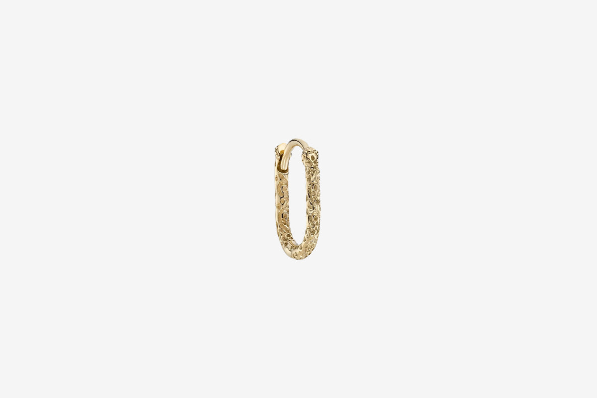9k Gold Engraved Oval Clicker Hoop - Single Earring