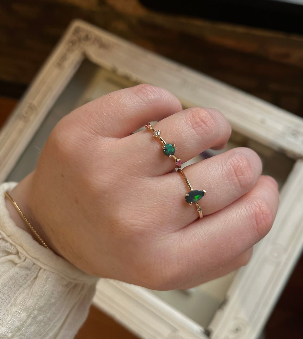 Petite Baleine Opal + Sapphire + Diamond Dot Dash Ring