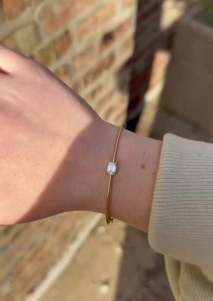 14k Gold Emerald Cut Lab Diamond Bangle