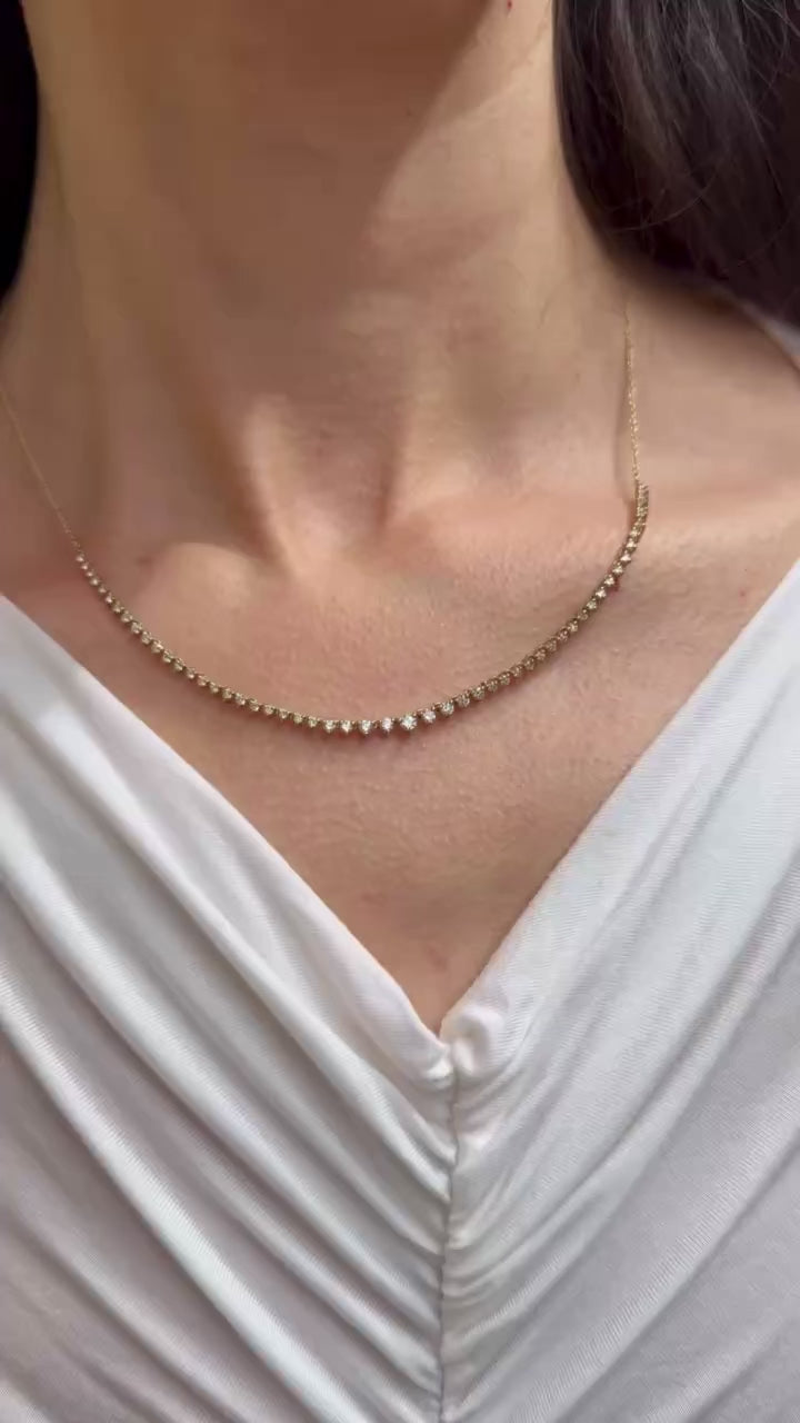 14k Gold Round Diamond Half Riviera Necklace