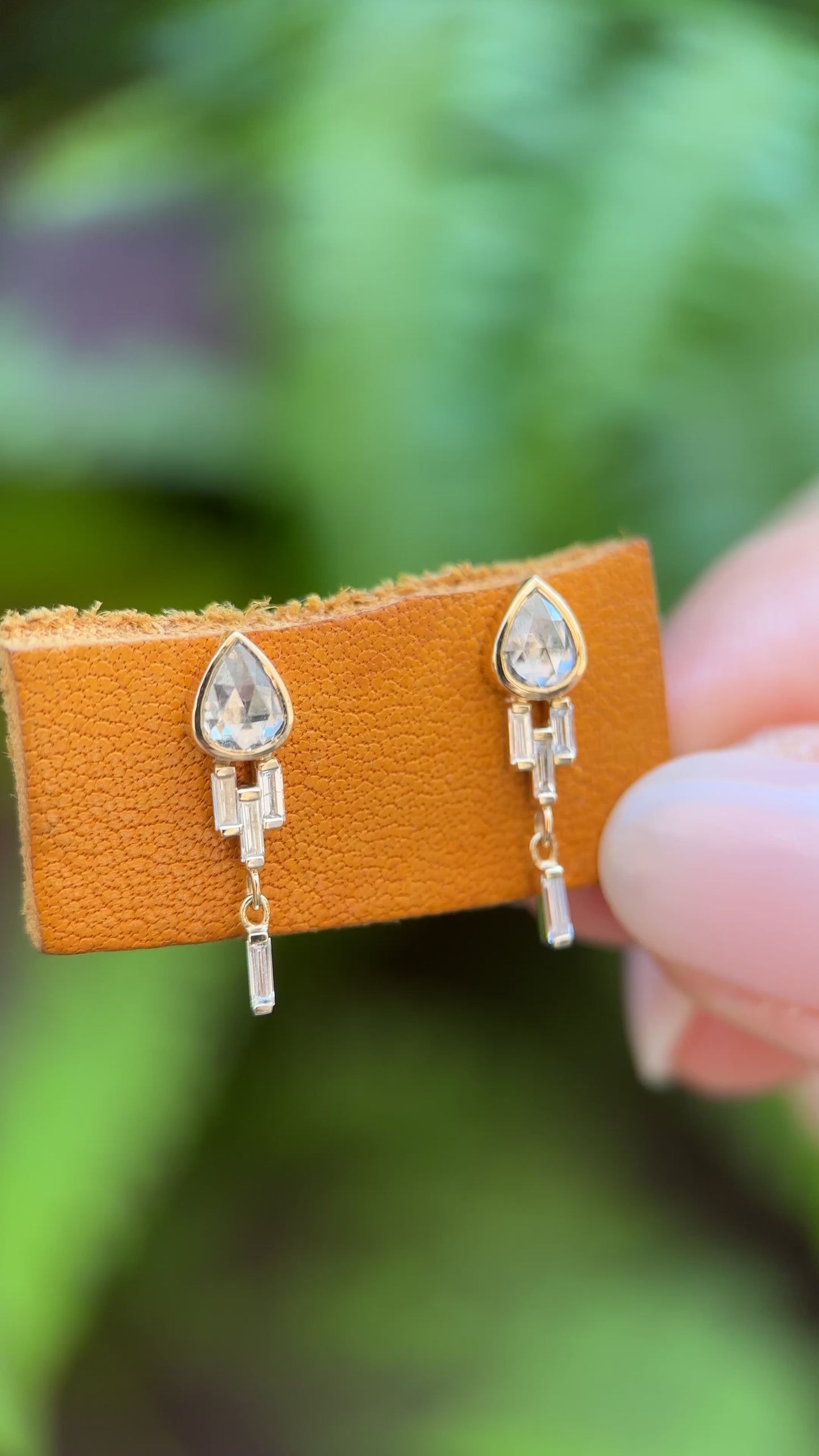 14k Gold Rosecut and Baguette Diamond Earrings