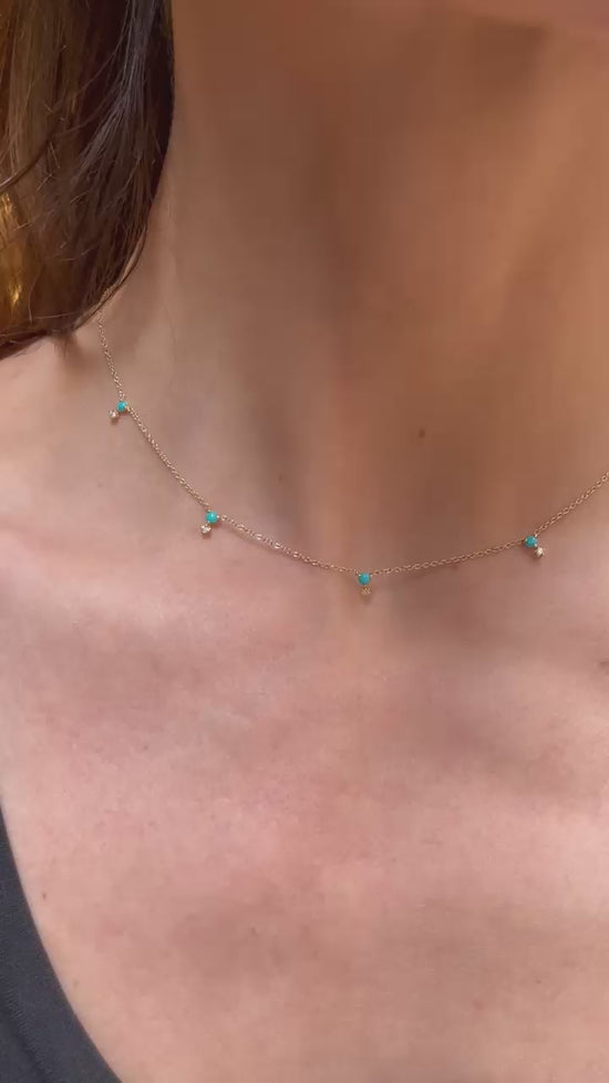 Load and play video in Gallery viewer, Zoe Chicco 14k Turquoise &amp;amp; Diamond Station Necklace
