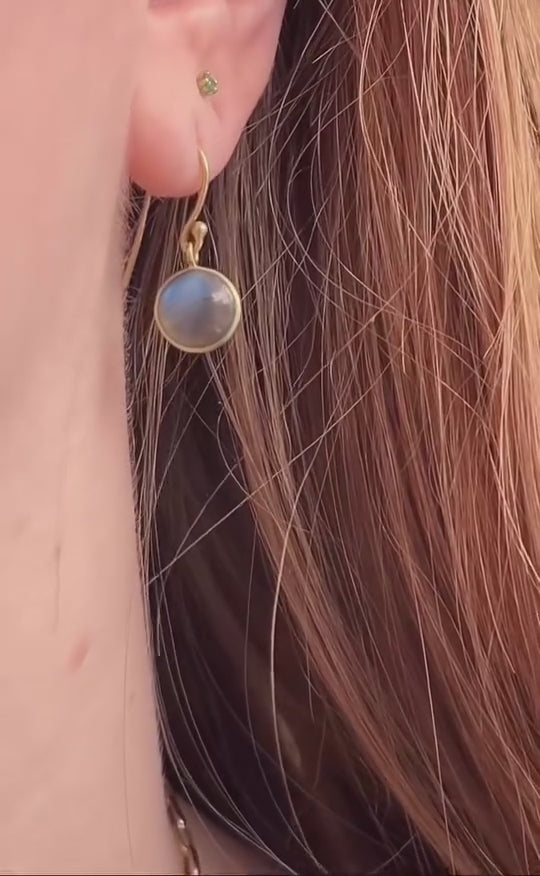 Load and play video in Gallery viewer, 18k Gold Labradorite Moon Phase Earrings
