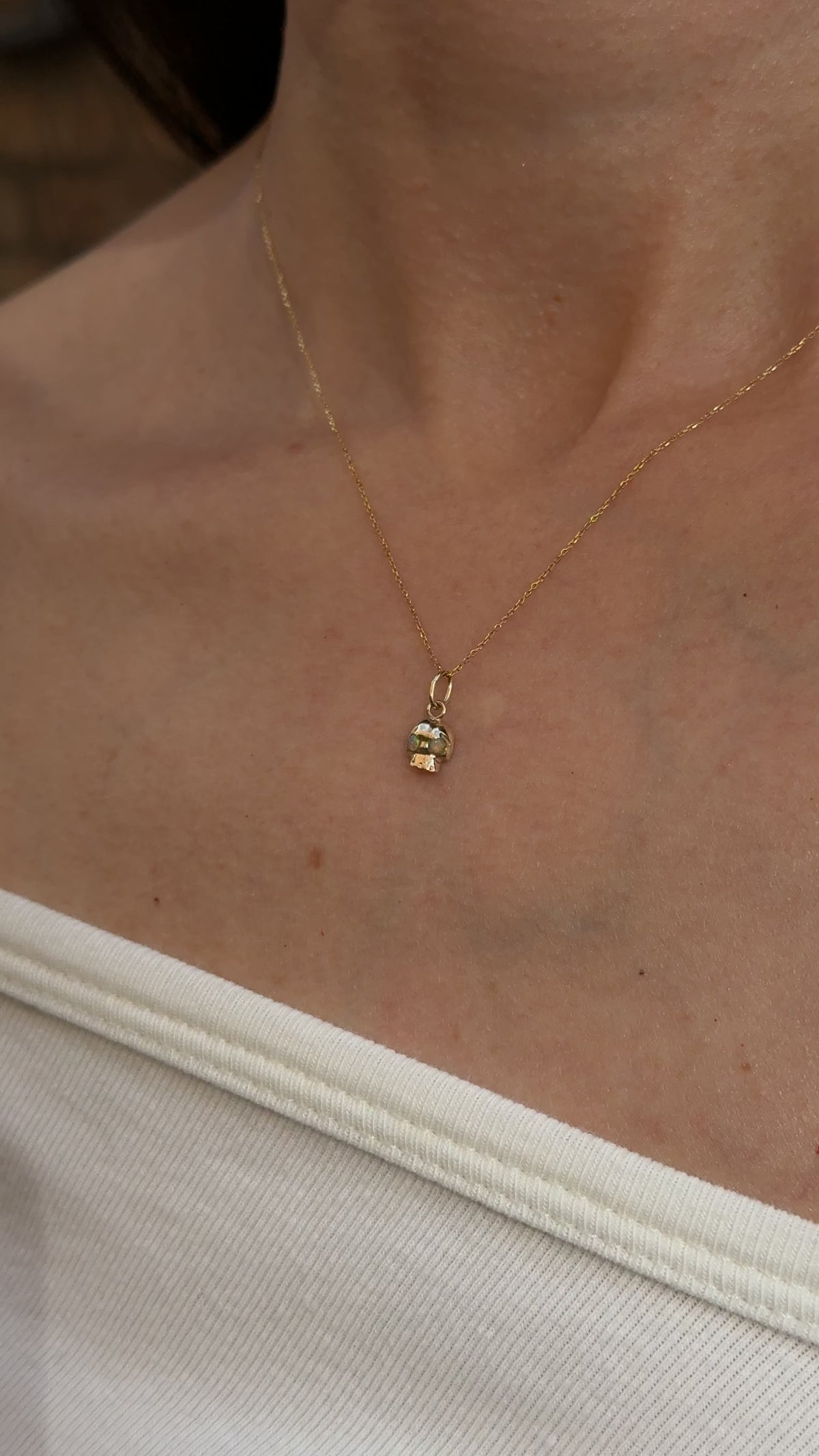14k Gold Mini Opal Skull Necklace