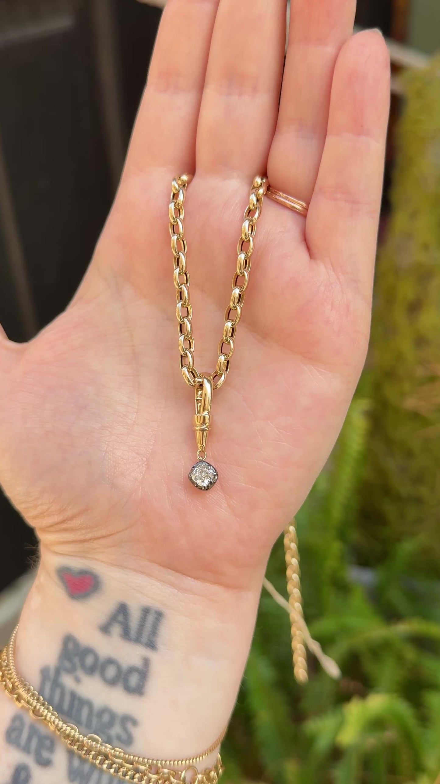 14k Gold Cushion Cut Diamond Swivel Pendant