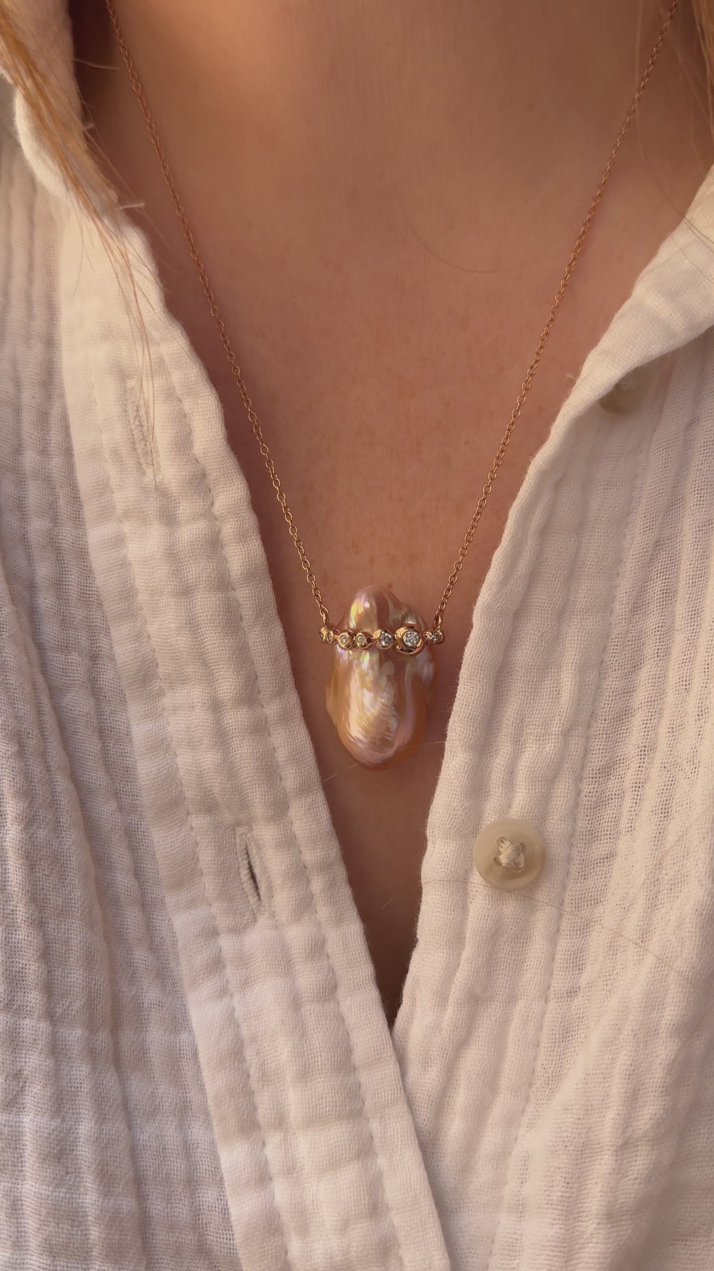 14k Rose Gold Peach Pearl Necklace