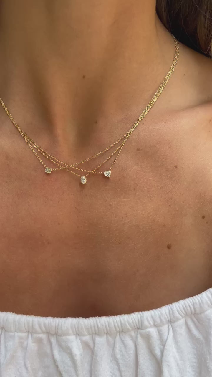 14k Gold Triple Baguette Diamond Necklace
