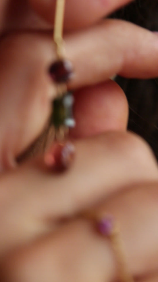 Load and play video in Gallery viewer, 18k Gold Multicolor Tourmaline Drop Earrings
