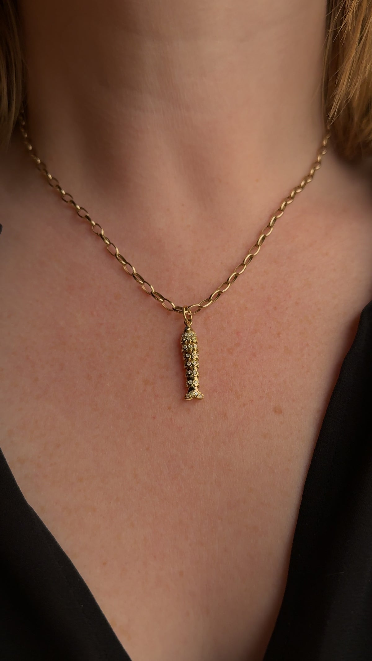 14k Gold Double Sided Diamond Articulated Fish Pendant