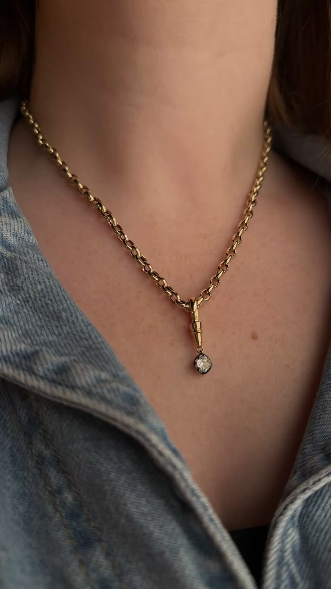 14k Gold Cushion Cut Diamond Swivel Pendant