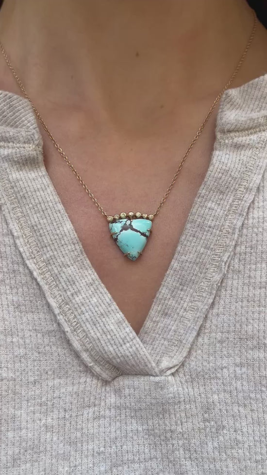 Load and play video in Gallery viewer, 14k Gold Turquoise Triangle Necklace
