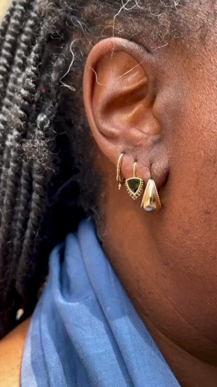 9k Gold Tourmaline & Black Diamond Trillion Drop Earrings