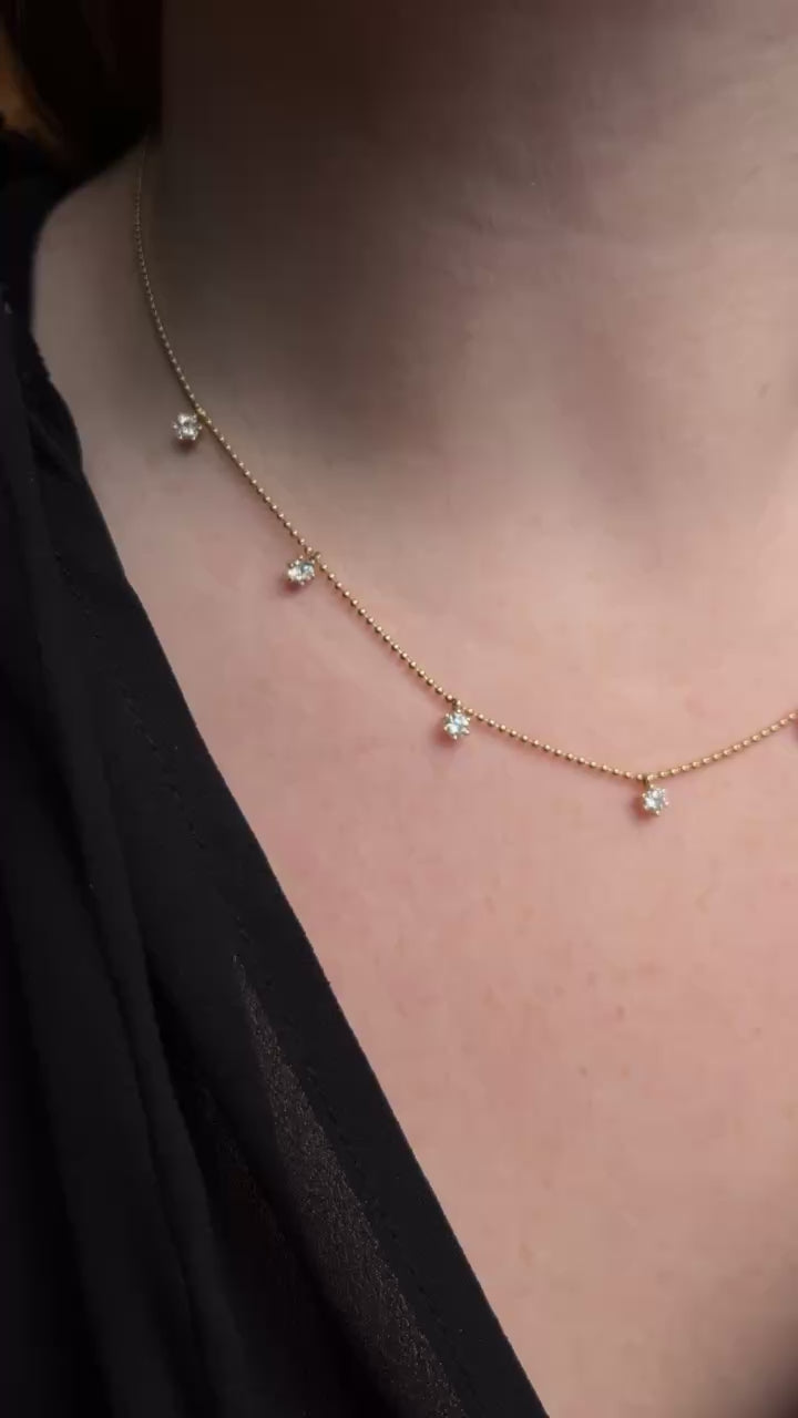 14k Gold Prong Diamond Ball Chain Necklace