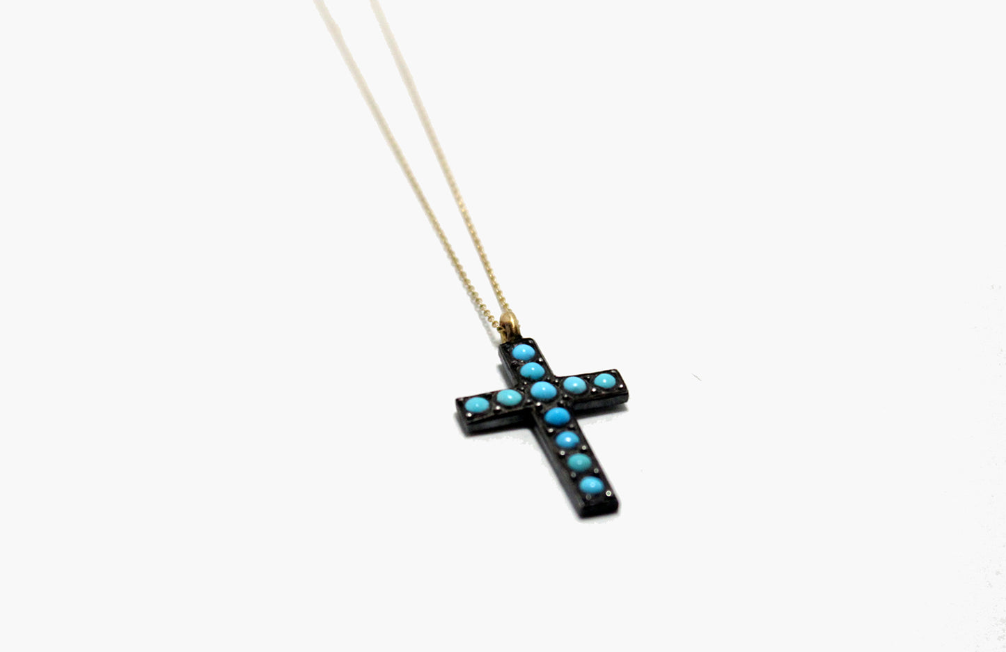 14k Gold + Oxidized Silver Turquoise Cross Necklace