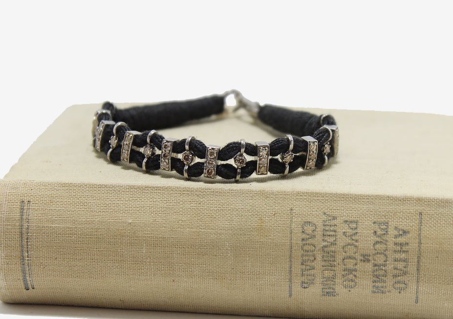 Woven Black Silk + Diamond Bracelet