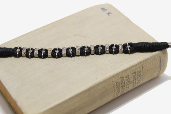 Woven Black Silk + Diamond Bracelet