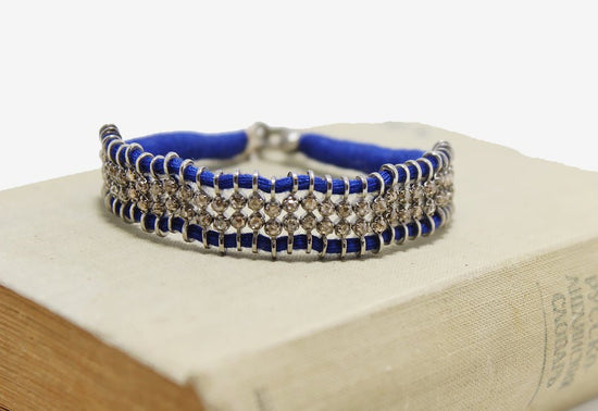 Woven Blue Silk + Diamond Bracelet