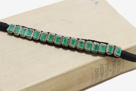 Woven Silk Emerald + Diamond Bracelet
