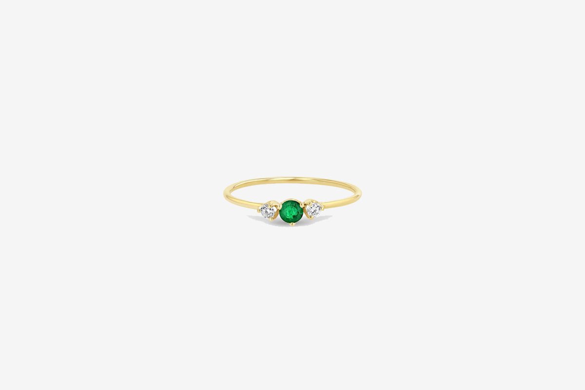 Zoe Chicco 14k Prong Diamonds & Emerald Ring