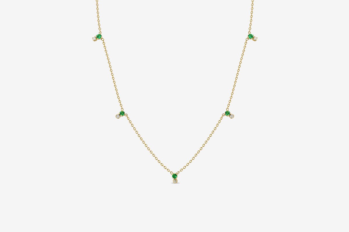 Zoe Chicco 14k Stacked Emerald & Diamond Station Necklace