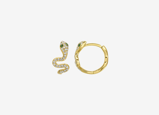 Load image into Gallery viewer, 14k Diamond Serpent Huggie Hoop Earring
