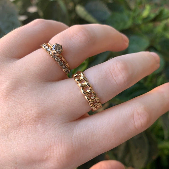 14k Gold Curb Chain Ring