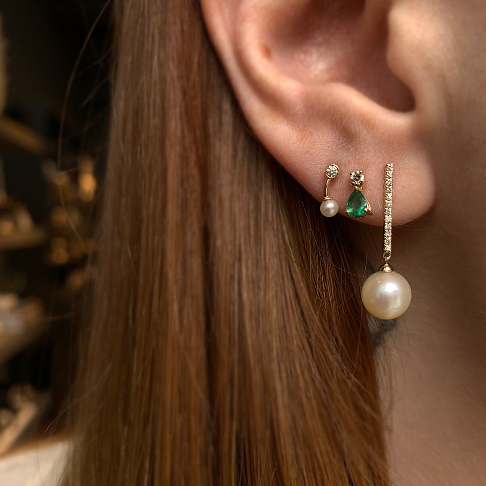 Load image into Gallery viewer, 14k Gold Diamond &amp;amp; Emerald Drop Earrings
