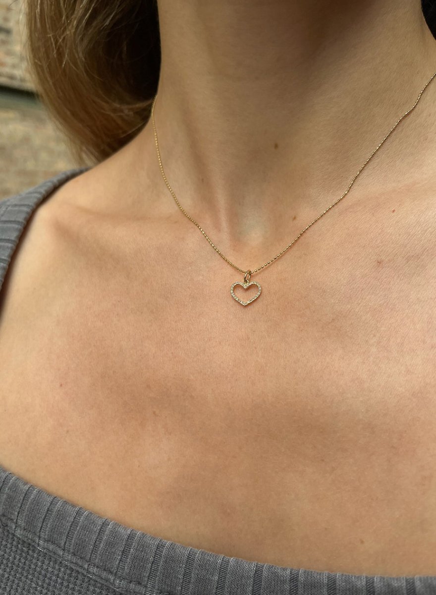 14k Gold Diamond Heart Charm Necklace