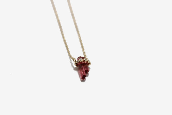 14k Gold Double Point Pink Tourmaline Crystal Necklace