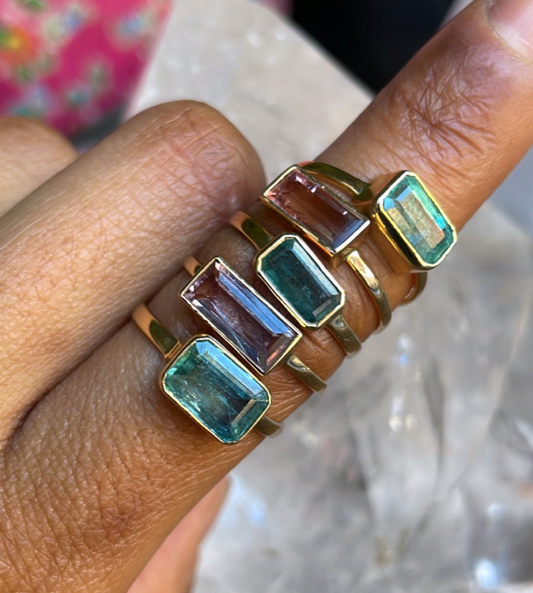 14k Gold East West Emerald Ring