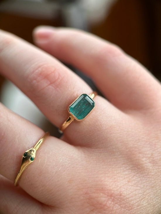 14k Gold East West Emerald Ring