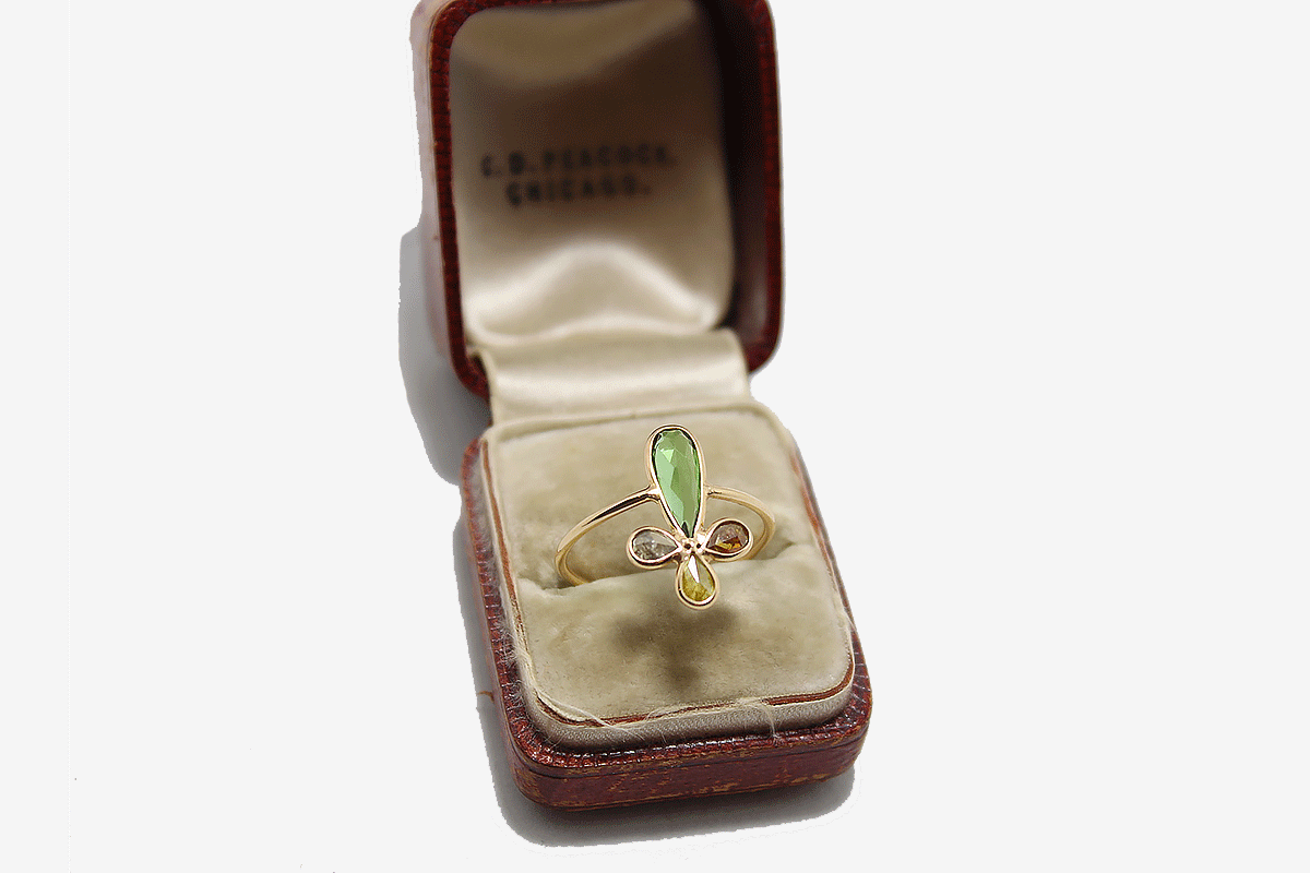 14k Gold Green Tourmaline + Diamond Ring
