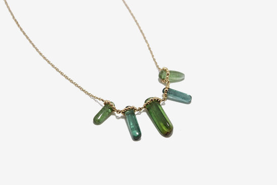 Load image into Gallery viewer, 14k Gold Green Tourmaline Spike Necklace
