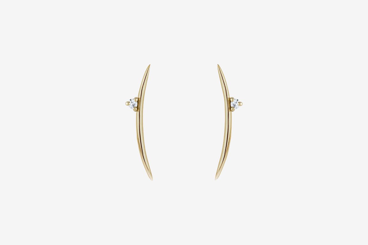 14k Gold Long Arc Diamond Earrings