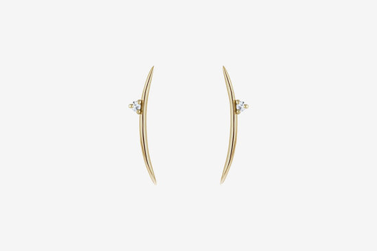 14k Gold Long Arc Diamond Earrings