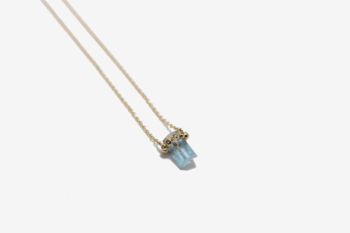 14k Gold Mini Aquamarine Crystal Necklace