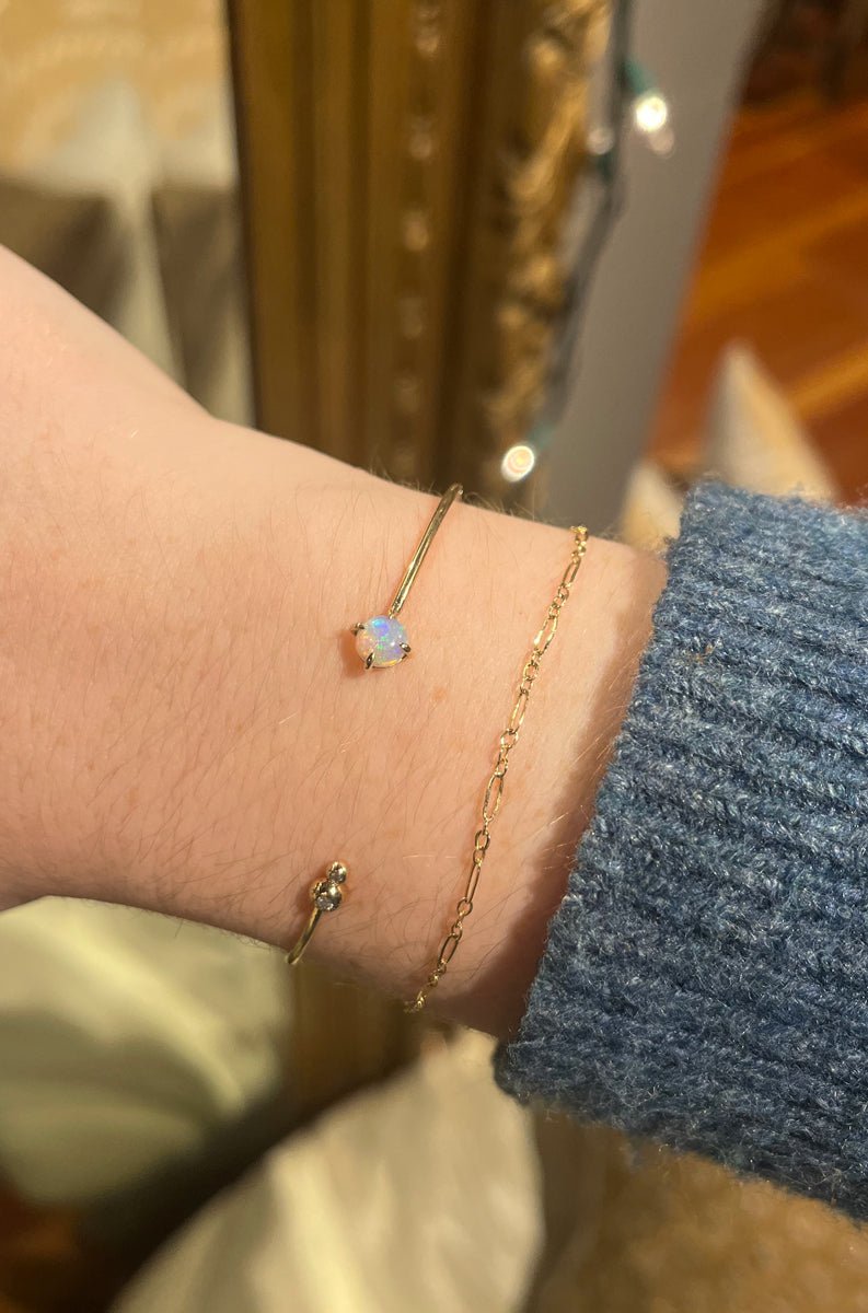14k Gold Opal + Diamond Asymmetrical Cuff Bracelet
