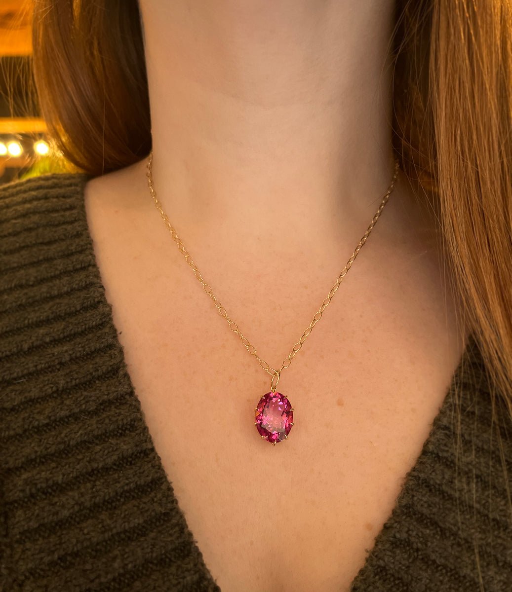Load image into Gallery viewer, 14k Gold Pink Topaz Pendant Necklace
