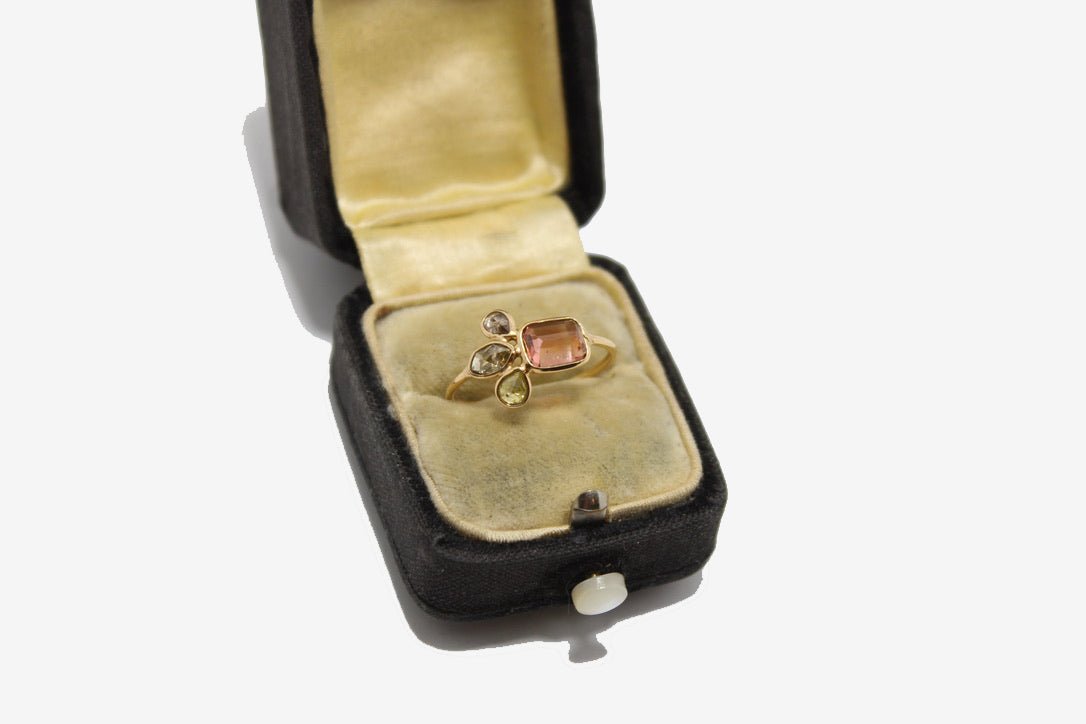 14k Gold Pink Tourmaline + Diamond Cluster Ring