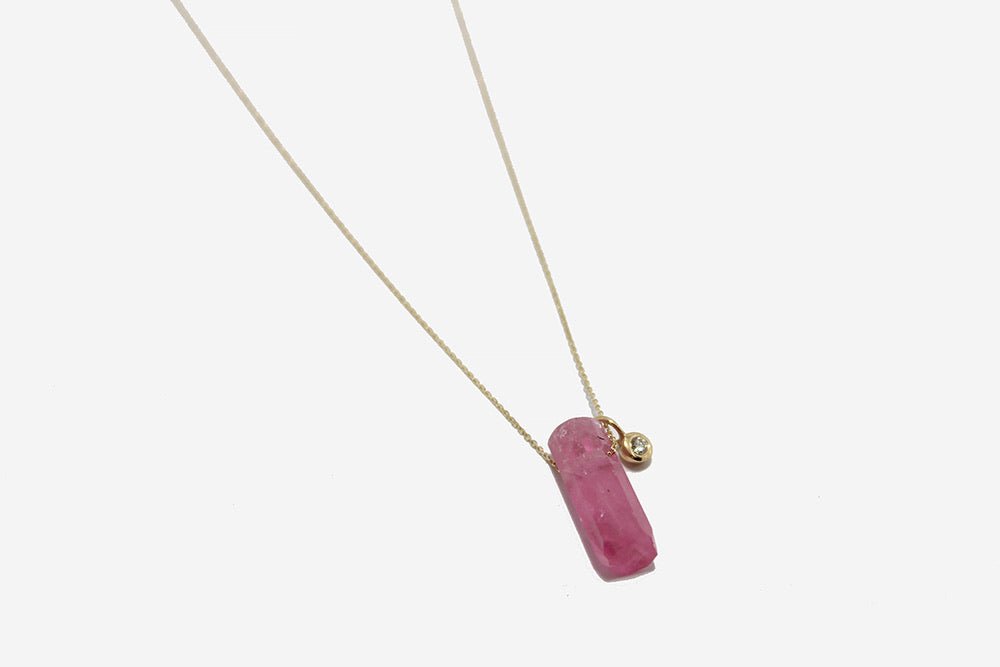 14k Gold Pink Tourmaline & Diamond Necklace