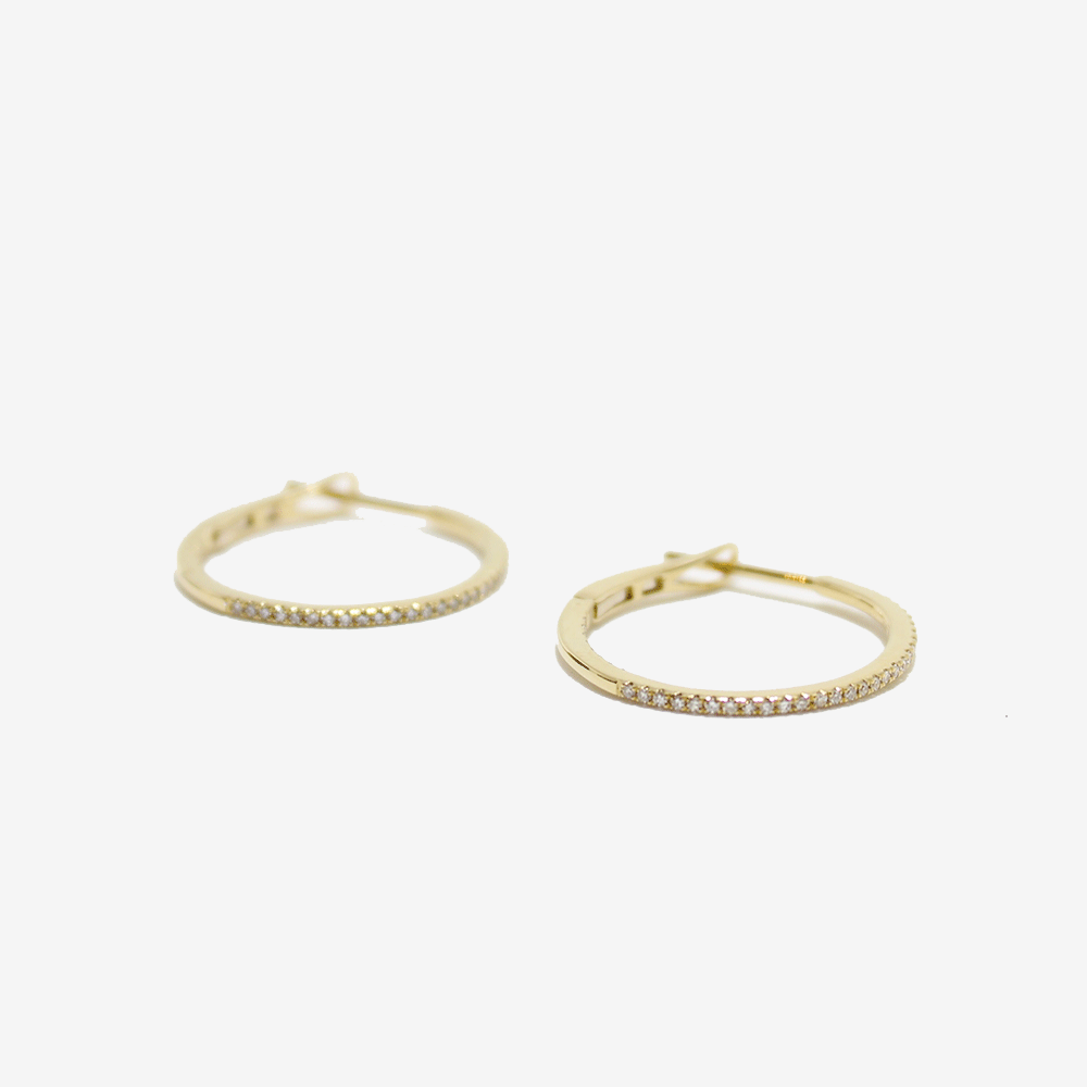 14k Gold Round Diamond Hoop Earrings -2 sizes